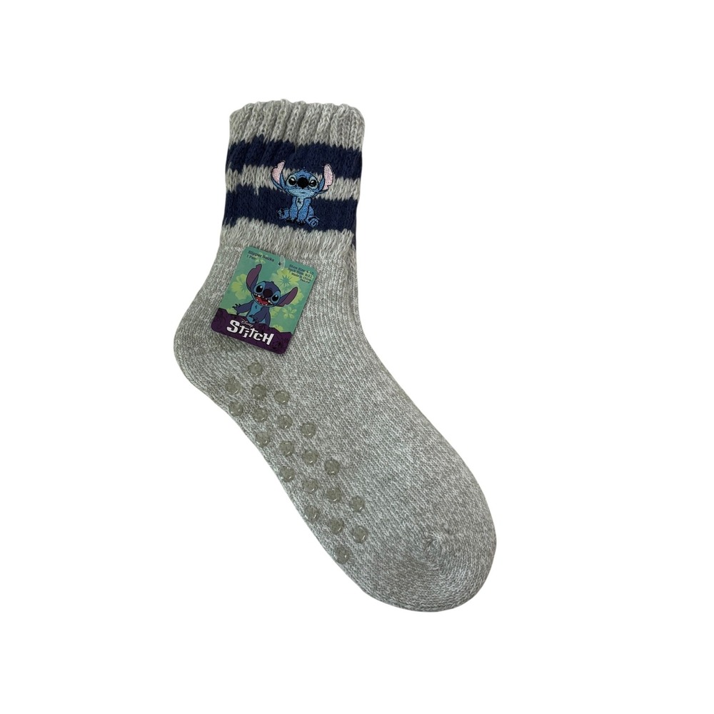 Disney Stitch Slipper Socks Womens One Size Gray Mid Calf Non Slip Gripper